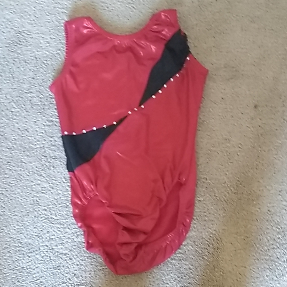 Red and black gymnastics leotard